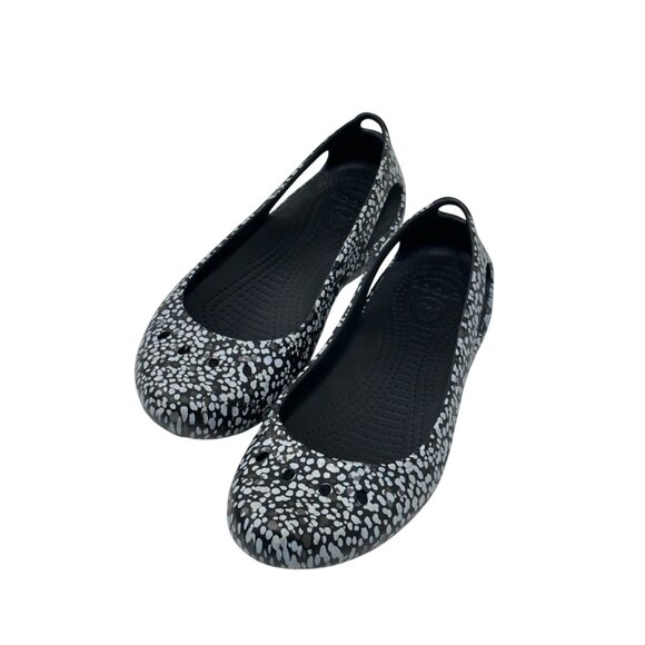 Crocs Womens Flats Printed Slip-On Shoes SZ 10 Black & White Dotted Pattern - Picture 9 of 15